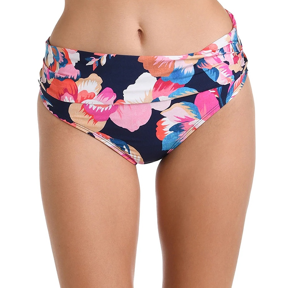 La‎ Blanca Denim Bouquet Shirred Band Hipster Bikini Bottom Size 16